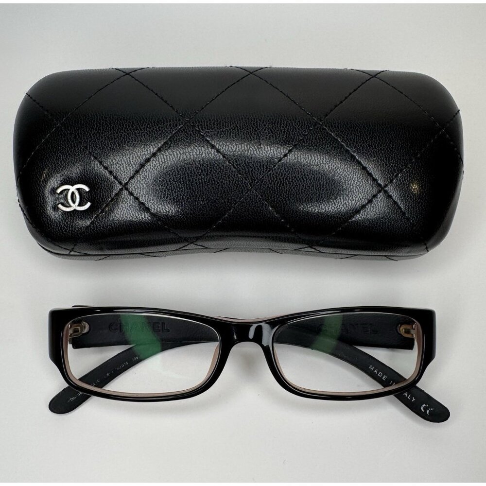 Chanel Reading Glasses Quilted Black Leather Frames Stitched W Case